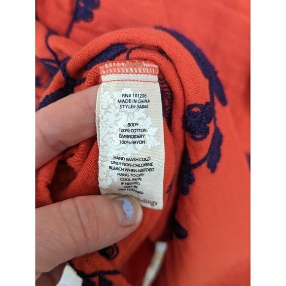 Soft Surroundings Orange Pergola Embroidered Button Down Womens Size PM - Picture 3 of 6